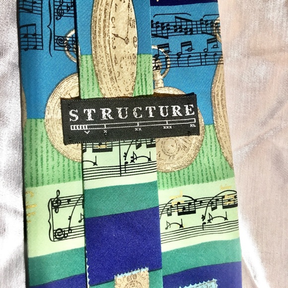 Classic Time Watch Structure Blue Green Gild Blue Party NeckTie - Picture 2 of 3